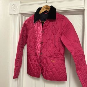 Barbour womens small pink quilted lightweight jacket with corduroy type collar t
